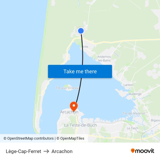 Lège-Cap-Ferret to Arcachon map