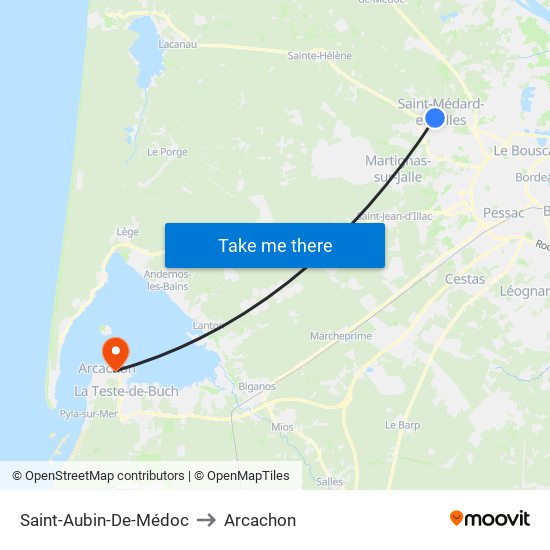 Saint-Aubin-De-Médoc to Arcachon map
