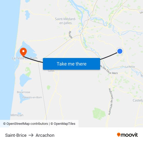 Saint-Brice to Arcachon map