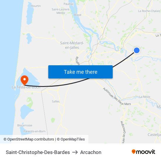 Saint-Christophe-Des-Bardes to Arcachon map