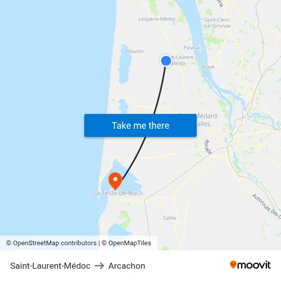 Saint-Laurent-Médoc to Arcachon map