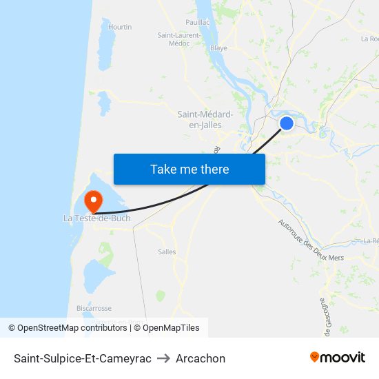 Saint-Sulpice-Et-Cameyrac to Arcachon map