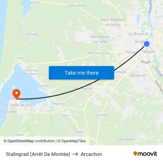 Stalingrad (Arrêt De Montée) to Arcachon map