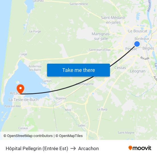 Hôpital Pellegrin (Entrée Est) to Arcachon map
