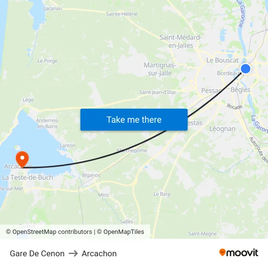 Gare De Cenon to Arcachon map