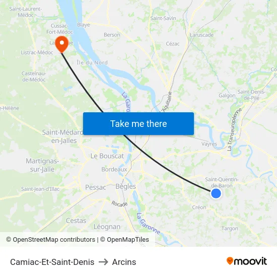 Camiac-Et-Saint-Denis to Arcins map