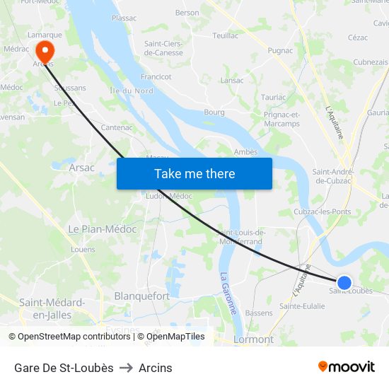 Gare De St-Loubès to Arcins map