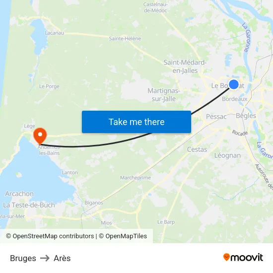 Bruges to Arès map