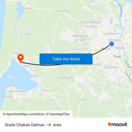 Stade Chaban Delmas to Arès map