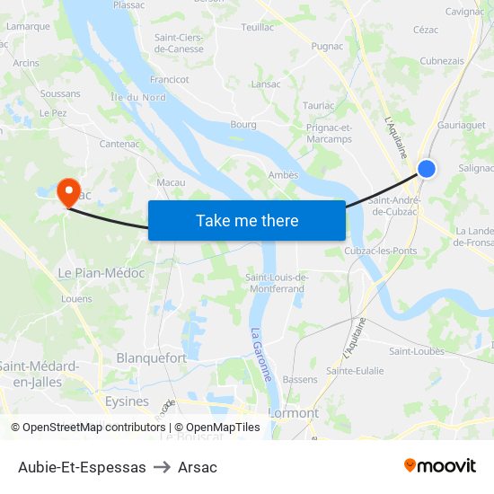 Aubie-Et-Espessas to Arsac map