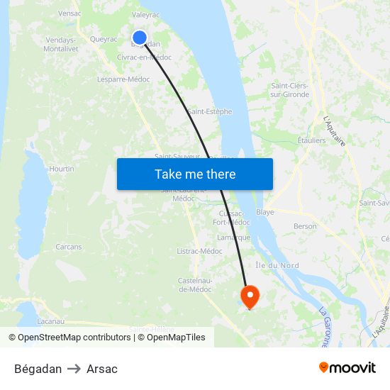 Bégadan to Arsac map