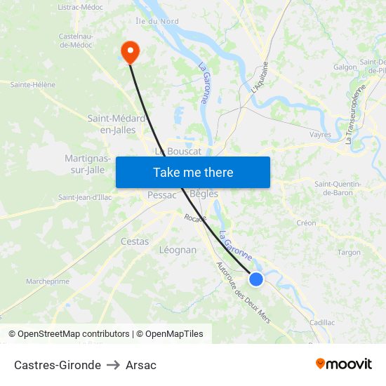 Castres-Gironde to Arsac map
