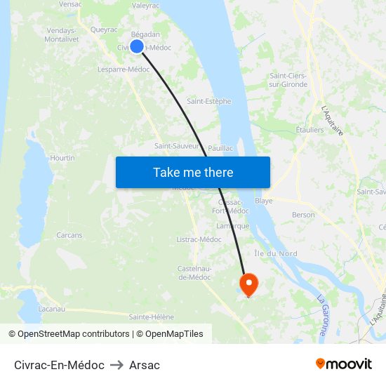 Civrac-En-Médoc to Arsac map