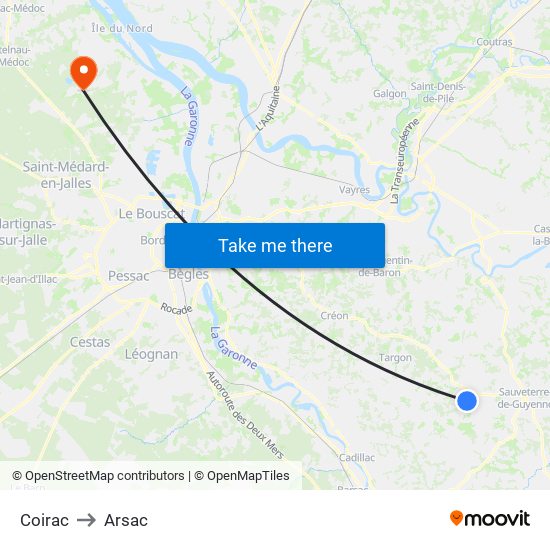 Coirac to Arsac map