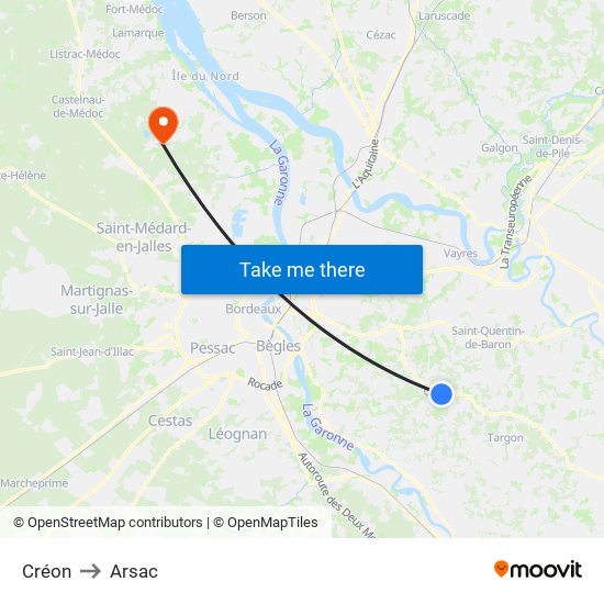 Créon to Arsac map