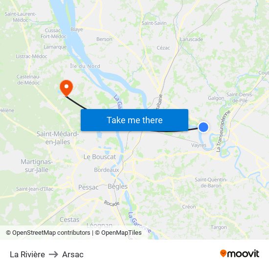 La Rivière to Arsac map