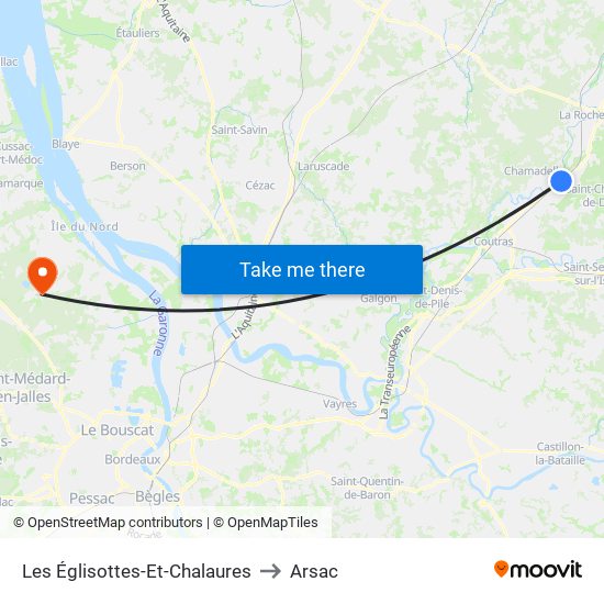 Les Églisottes-Et-Chalaures to Arsac map