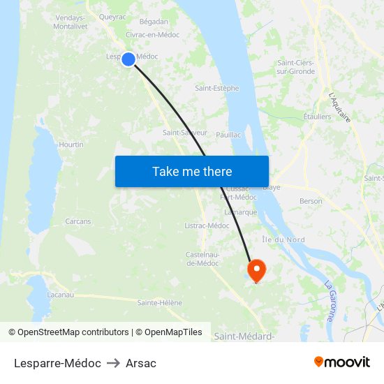 Lesparre-Médoc to Arsac map