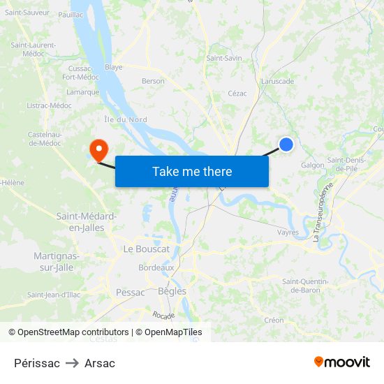 Périssac to Arsac map