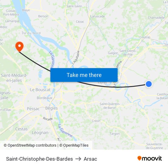 Saint-Christophe-Des-Bardes to Arsac map