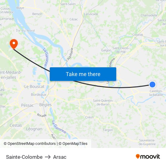 Sainte-Colombe to Arsac map