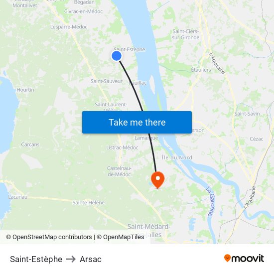 Saint-Estèphe to Arsac map