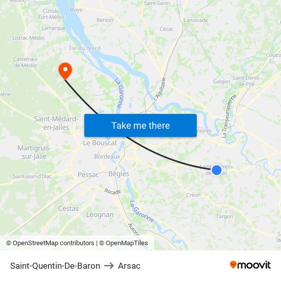 Saint-Quentin-De-Baron to Arsac map