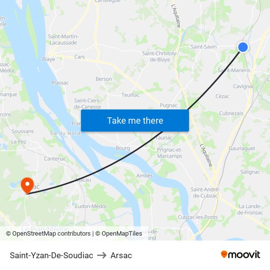 Saint-Yzan-De-Soudiac to Arsac map