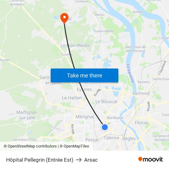 Hôpital Pellegrin (Entrée Est) to Arsac map