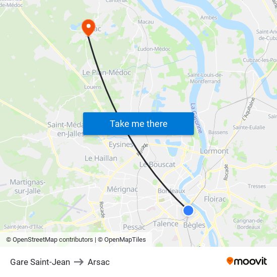 Gare Saint-Jean to Arsac map