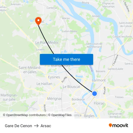 Gare De Cenon to Arsac map