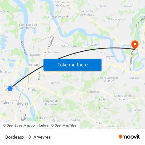 Bordeaux to Arveyres map