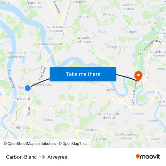 Carbon-Blanc to Arveyres map