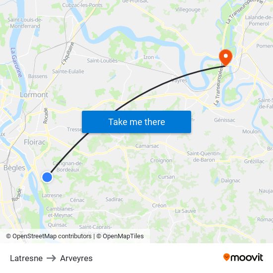 Latresne to Arveyres map