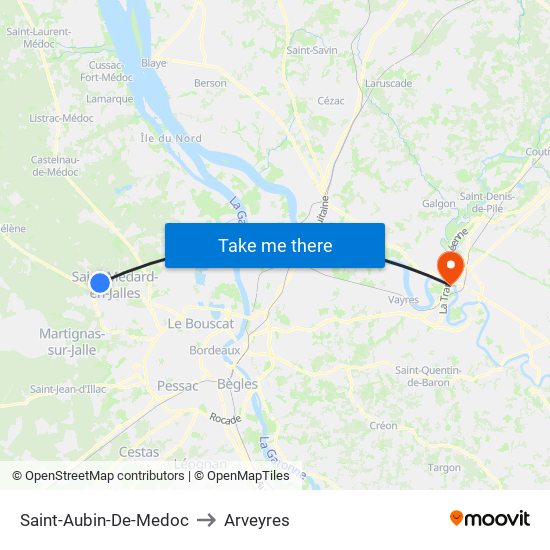 Saint-Aubin-De-Medoc to Arveyres map