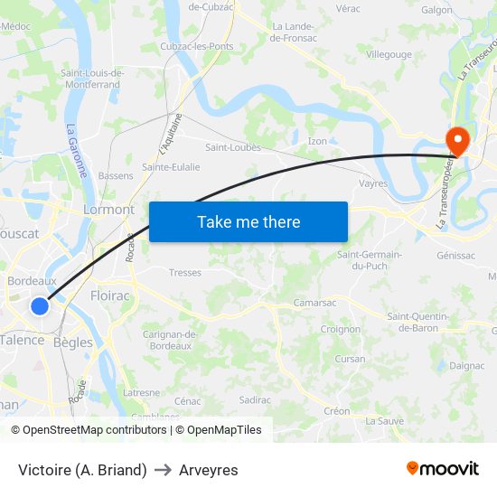 Victoire (A. Briand) to Arveyres map