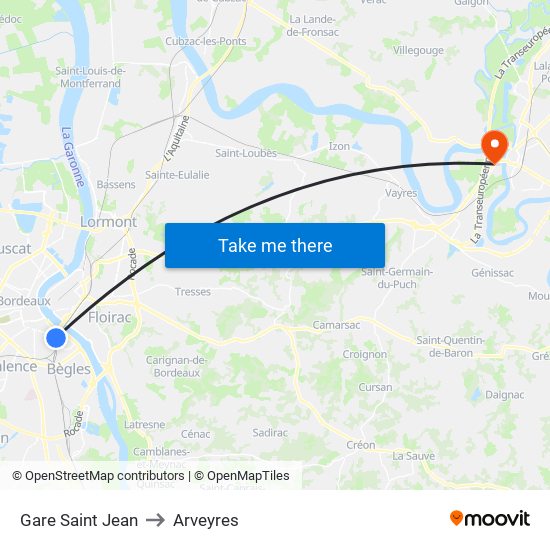 Gare Saint Jean to Arveyres map