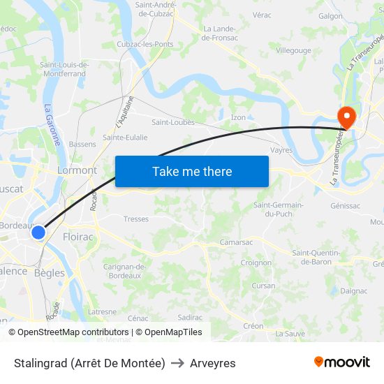 Stalingrad (Arrêt De Montée) to Arveyres map