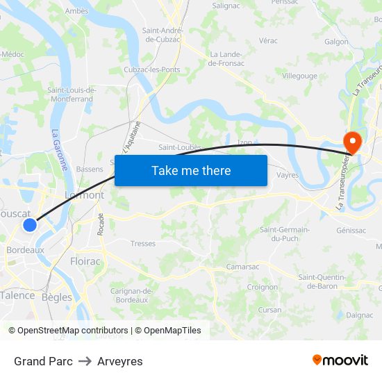 Grand Parc to Arveyres map
