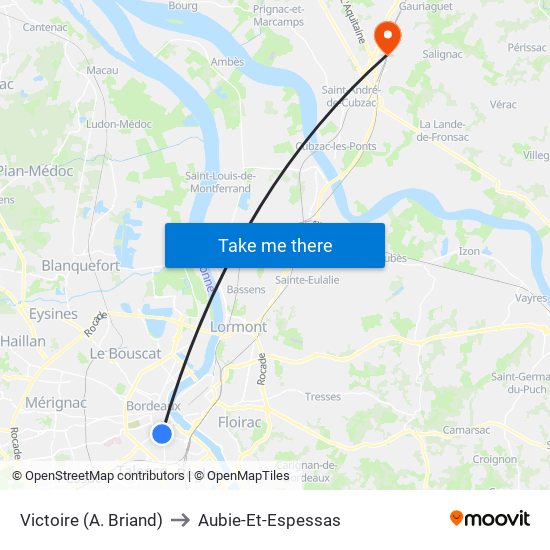 Victoire (A. Briand) to Aubie-Et-Espessas map