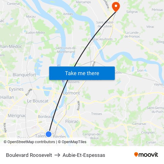 Boulevard Roosevelt to Aubie-Et-Espessas map