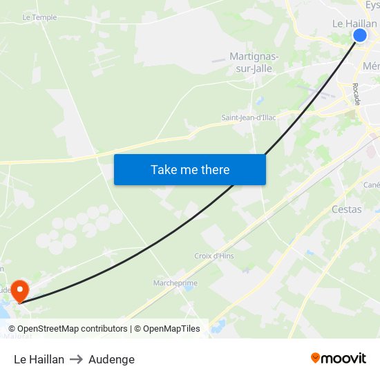 Le Haillan to Audenge map