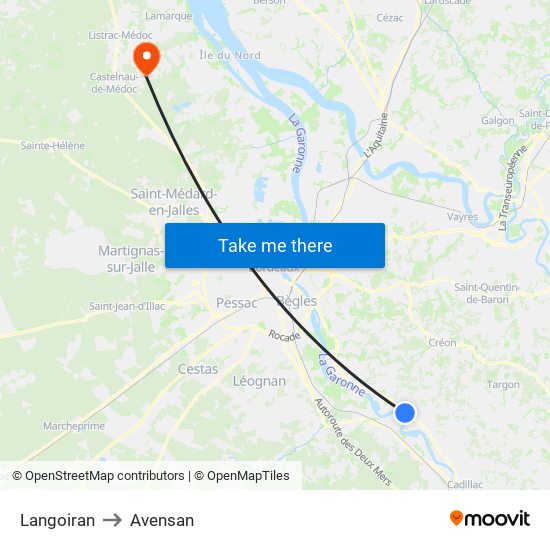 Langoiran to Avensan map