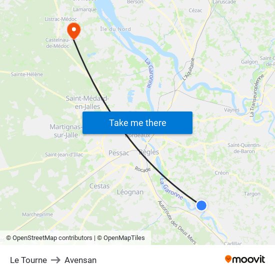 Le Tourne to Avensan map