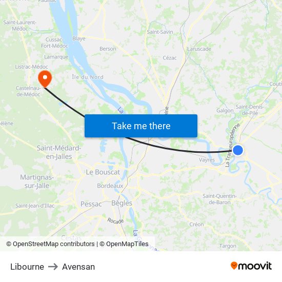 Libourne to Avensan map