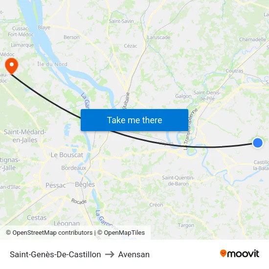 Saint-Genès-De-Castillon to Avensan map