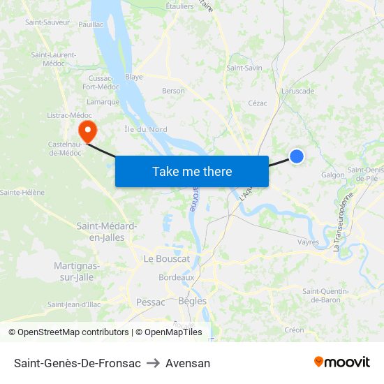 Saint-Genès-De-Fronsac to Avensan map