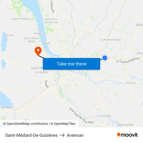 Saint-Médard-De-Guizières to Avensan map