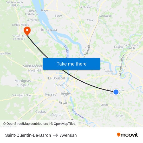 Saint-Quentin-De-Baron to Avensan map