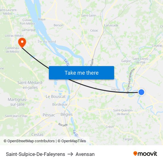 Saint-Sulpice-De-Faleyrens to Avensan map